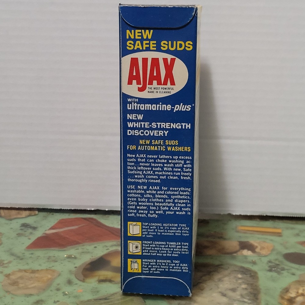 Empty Vintage 1960s AJAX Laundry Detergent Sample Box Retro Laundry Set Prop