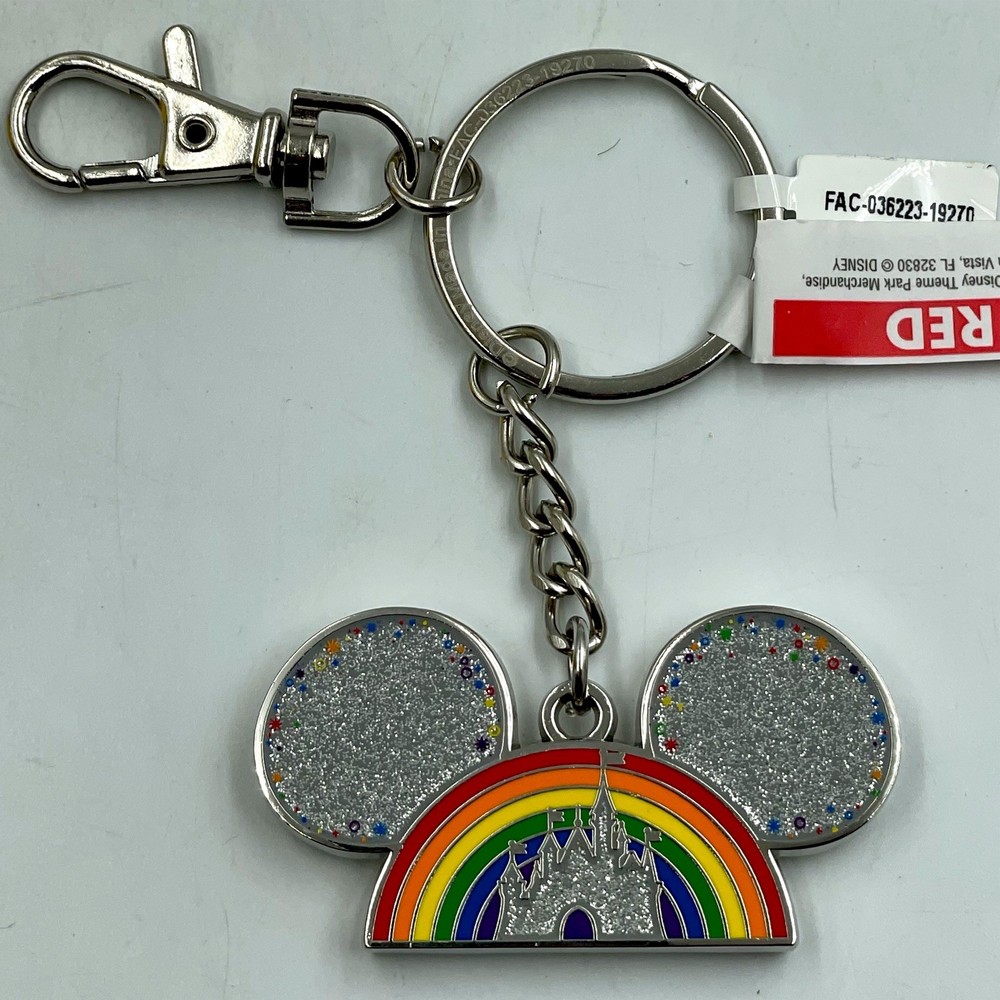 Mickey Mouse Rainbow Ears Shaped Solid Metal Keyring • Disney Parks • New