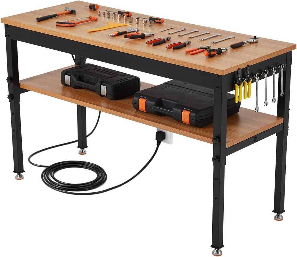48" Adjustable Workbench with Storage Shelf & Power Outlet, 2500 LBS Heavy-Duty