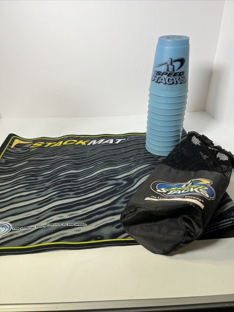 Speed Stack Cup Set WSSA 12 Cups Stackable  Light Blue W/ Mesh Bag With Mat