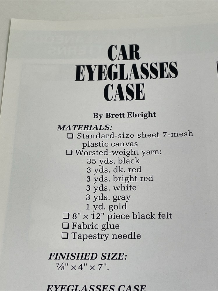 Eyeglasses Cases Cat Car Annie's Attic Plastic Canvas Pattern