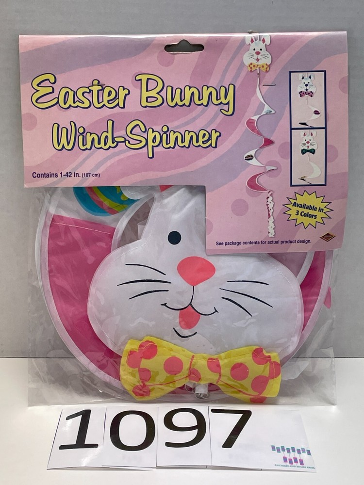 Vintage SEALED Beistle Plush Easter Bunny Wind Spinner In Package (Pink)