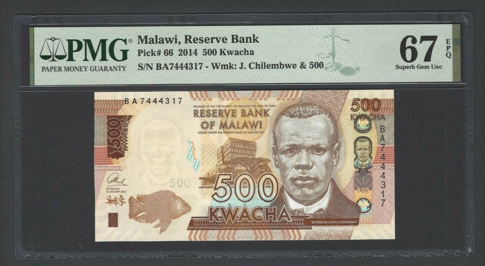 Malawi 500 Kwacha 2014 P66 Uncirculated Graded 67