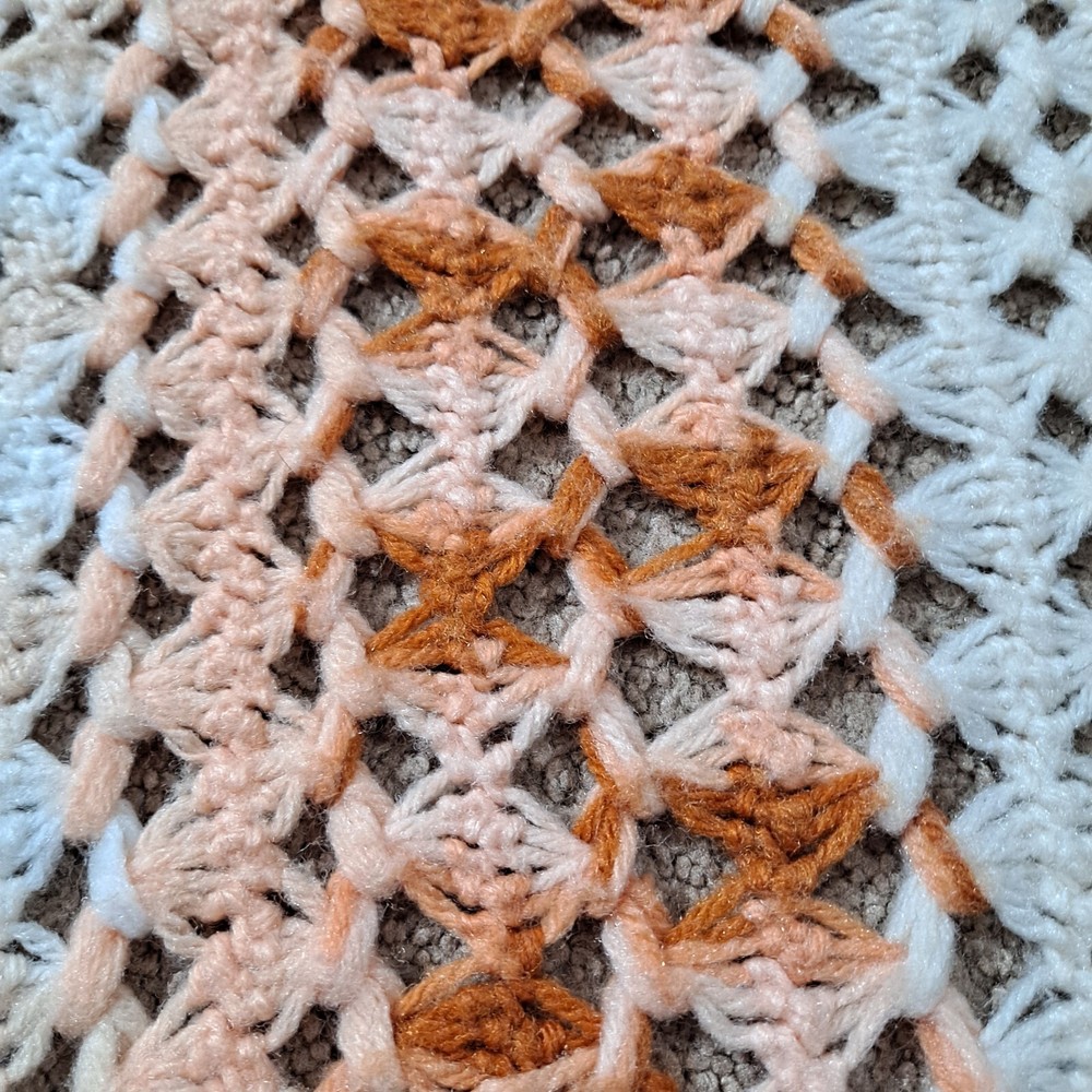 Large 92x55 Handmade Afghan- White, Rust, BisqueThrow Blanket