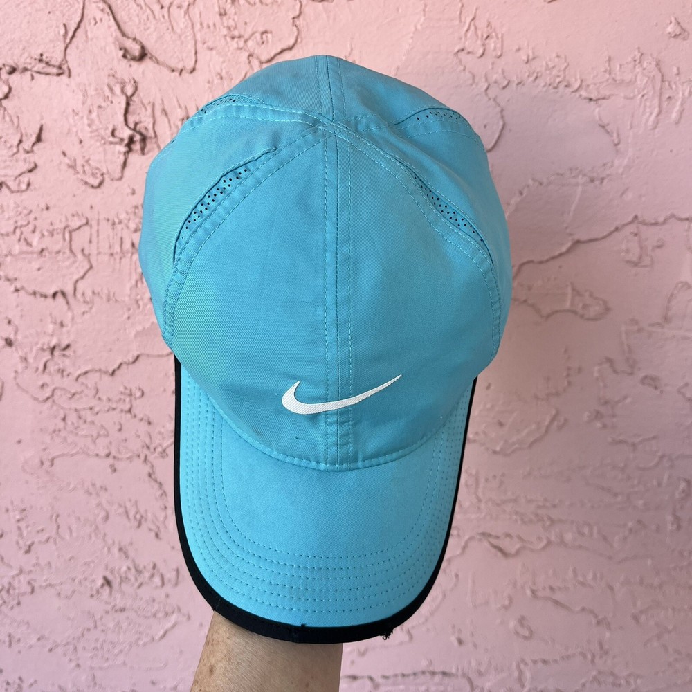 Nike Featherlight Dri-Fit Hat Cap Strap Back Sky Blue Panel Lightweight Flaw