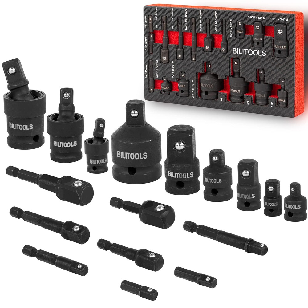 Socket Adapter Set 17 Piece includes Reducer, Universal Joint Socket Set, Dri...