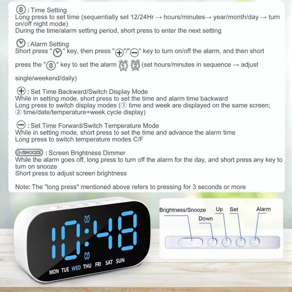 Gift Idea Large LED Display Electric Digital Alarm Clock With Snooze Function