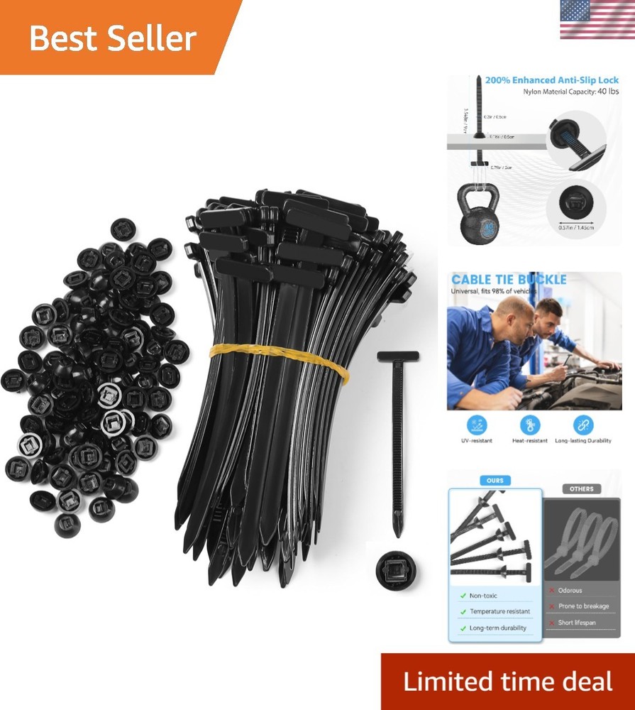 Durable 100 Pcs Nylon Cable Tie Buckles - Quick Installation for Every Project