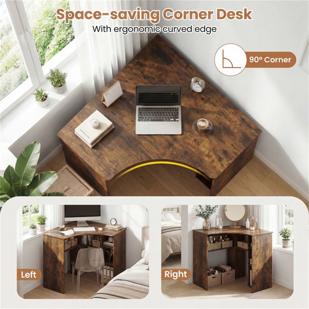 L-Shaped Corner Computer Desk 90° Triangle Home Office Desk with Adjustable