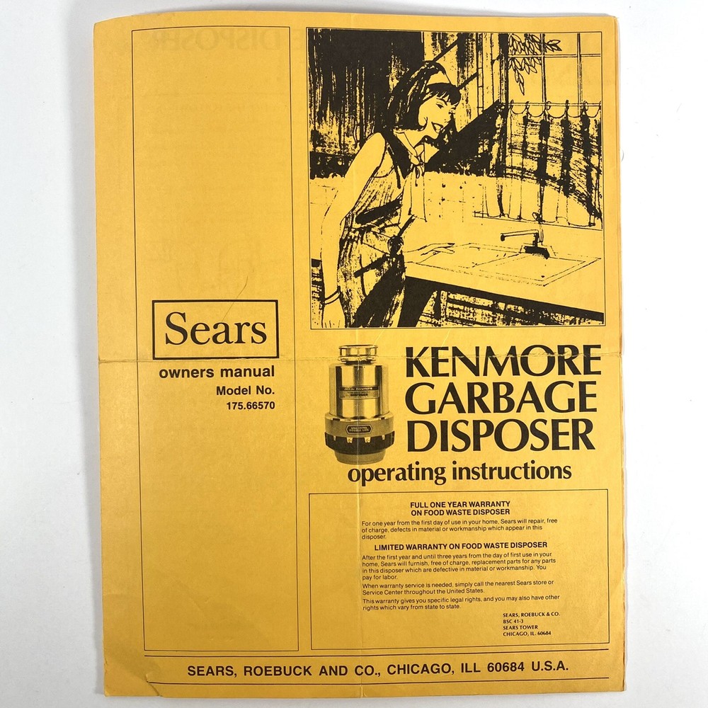 Sears Kenmore Garbage Disposer Installation Operating Instructions 175.66570