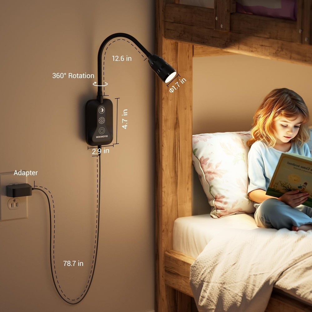 Wall Mounted Reading Light for Bed, Headboard Light with 360° Flexible Arm,
