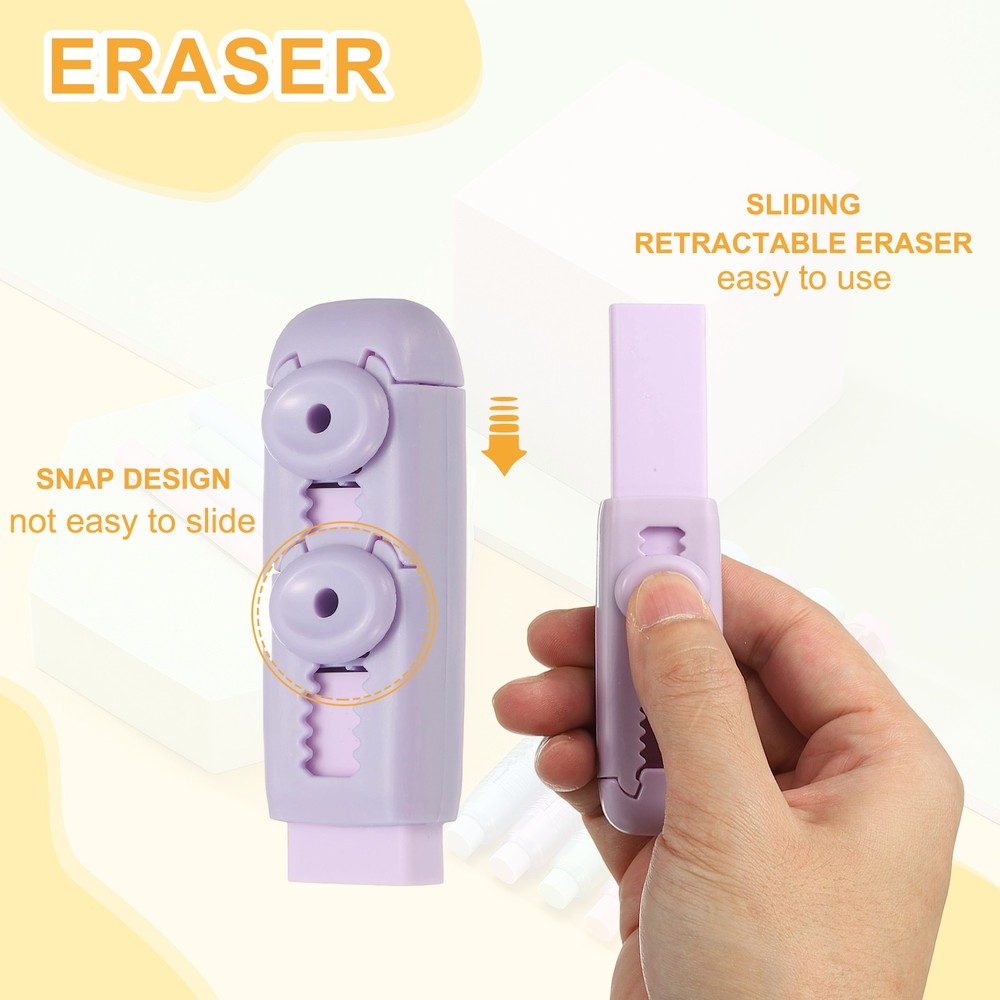8 Pack Erasers, Pencil Erasers Large Eraser Push Pull Cute Soft, Purple