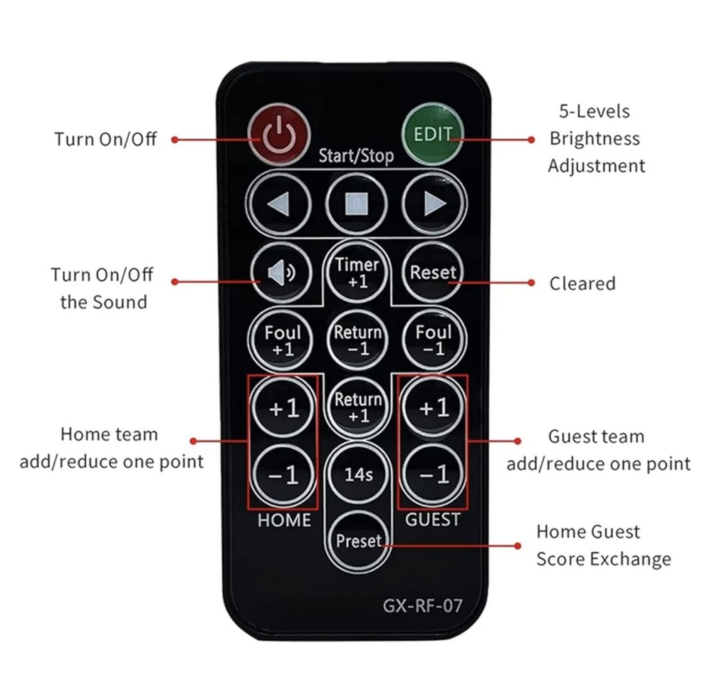 Basketball Digital Scoreboard Remote Control for Countdown Clock By Saditesdk