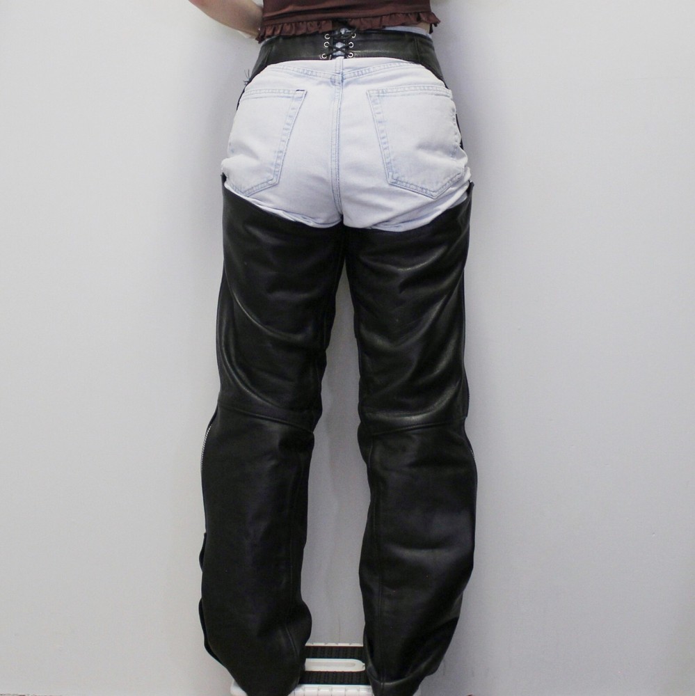 Vintage Y2k Leather Chaps Adjustable Biker Outside Zip Chaps