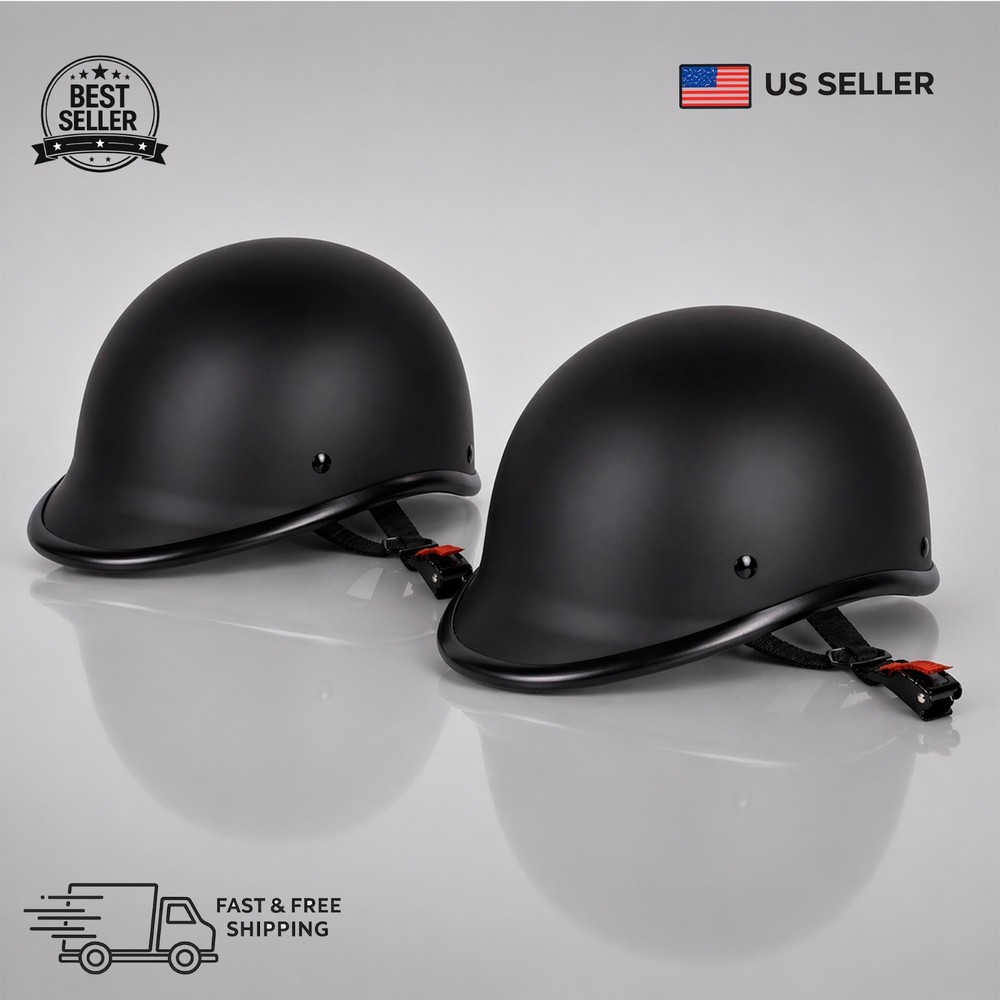 2 Pack Motorcycle Helmet DOT Approved Half Shell Matte Black Open Face, M