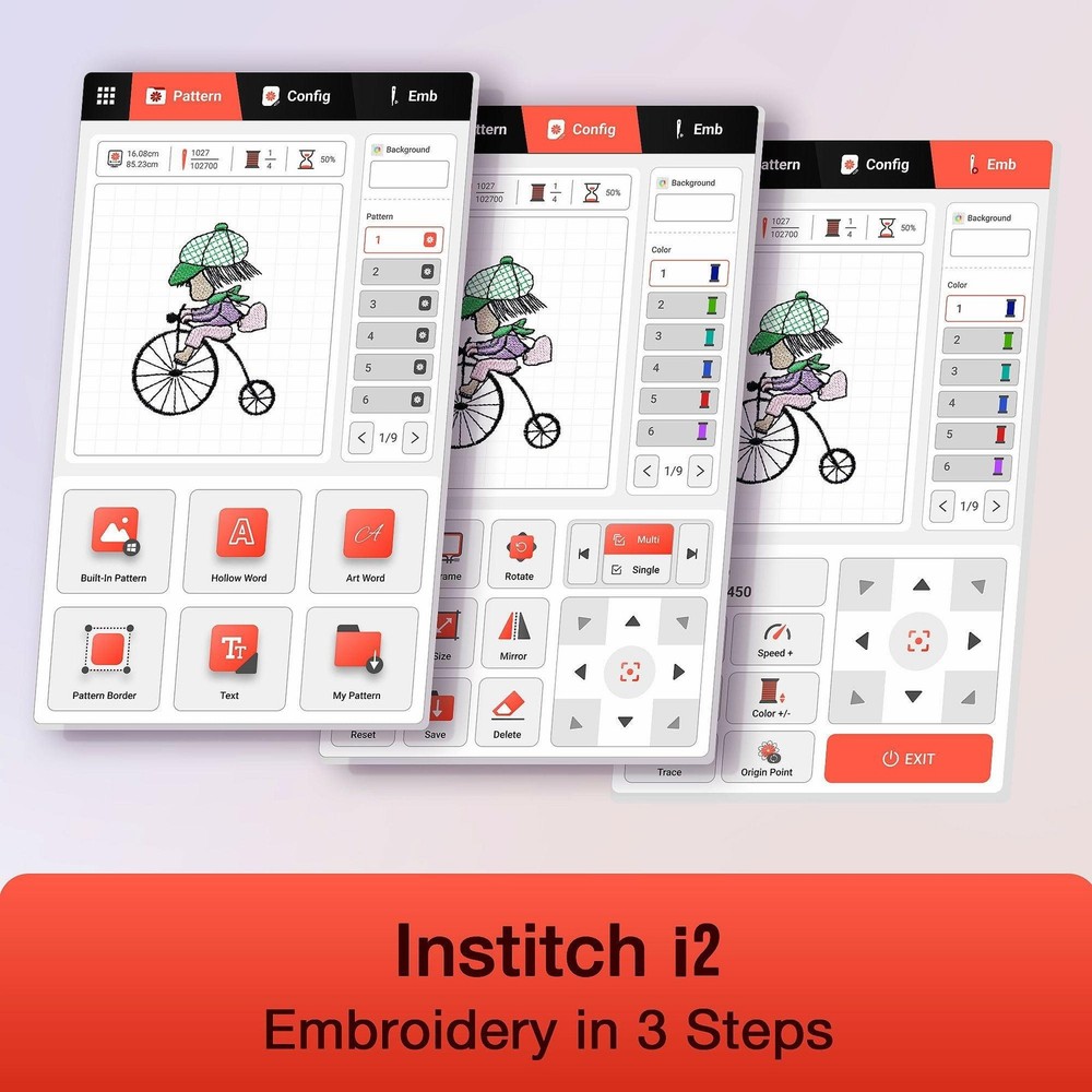 POOLIN EOC05 4in x 9.2in Computerized Embroidery Machine - Red