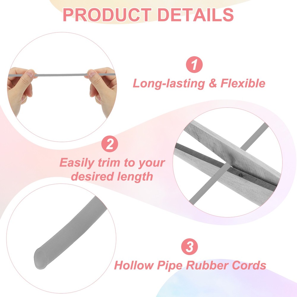Hollow Pipe Rubber Cords with 2-Hole Plastic Cord Locks for DIY, Grey