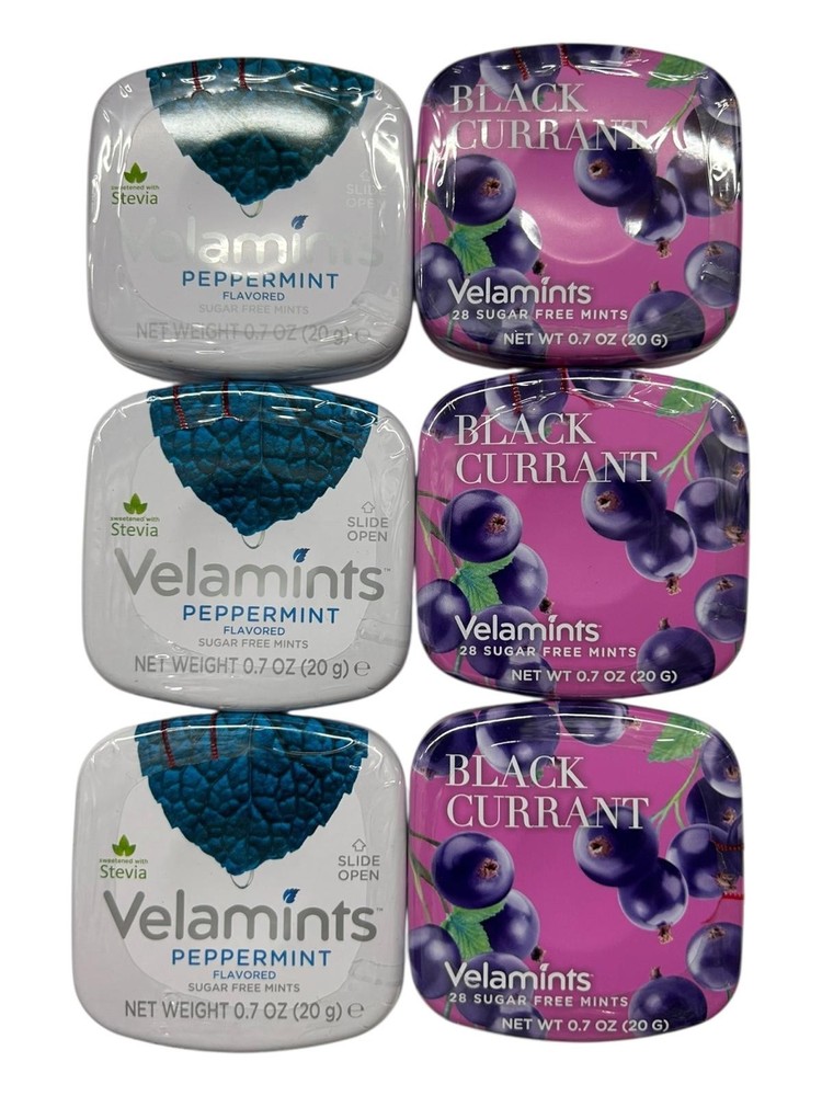 Velamints Sugar Free Black Current, Peppermint Mints  Pack 6