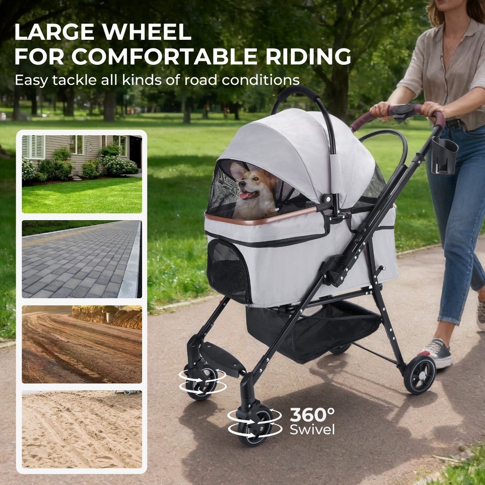Foldable Pet Stroller for Small Dogs & Cats