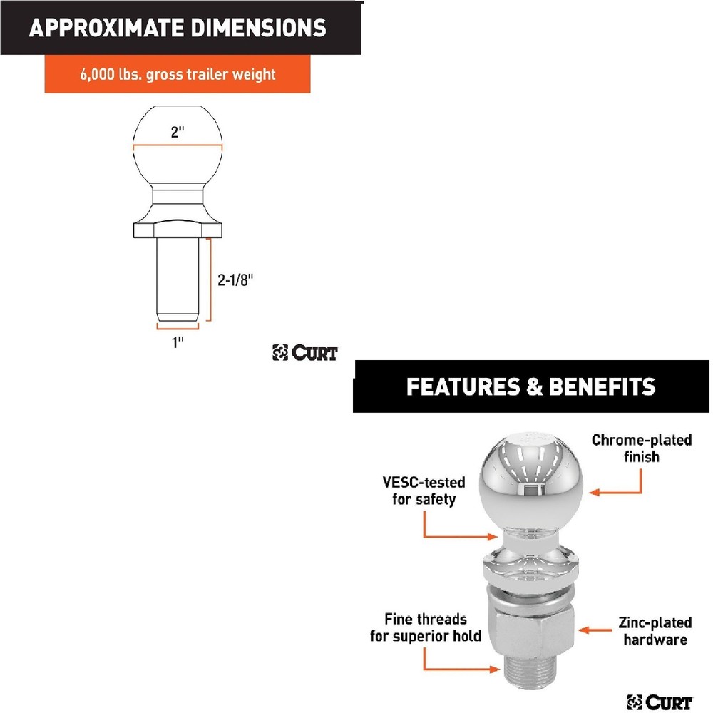 Curt Class 3 Trailer Hitch Tow Package w/ 2" Ball Diameter for Transit Connect