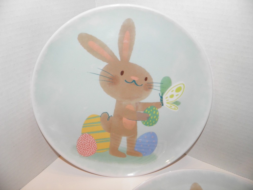 Spritz Bunny Rabbit Melamine Plate Set of 5 Bunny Easter Eggs Butterfly EUC