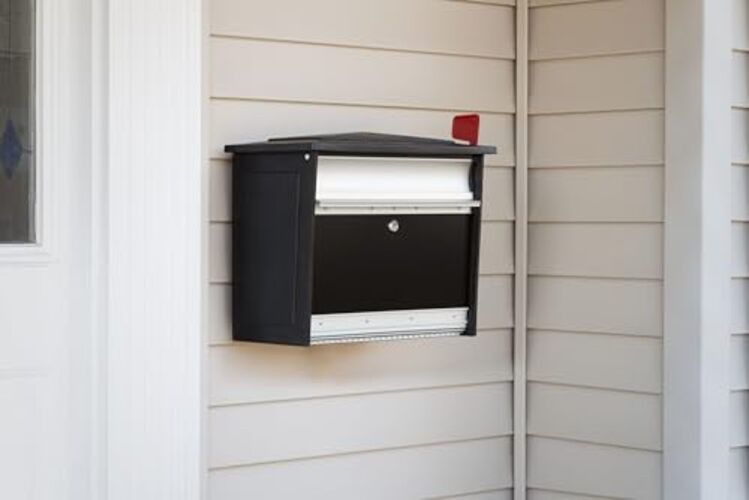 MailSafe Locking, Wall-Mounted Mailbox for Outside, Rust-Resistant Black