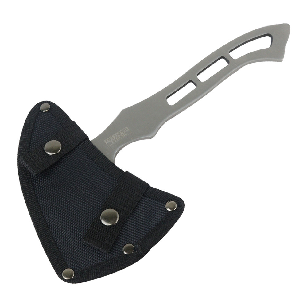 DEFENDER SOLID STAINLESS Skeleton Handle Hatchet Axe w/ Sharp Head & Sheath