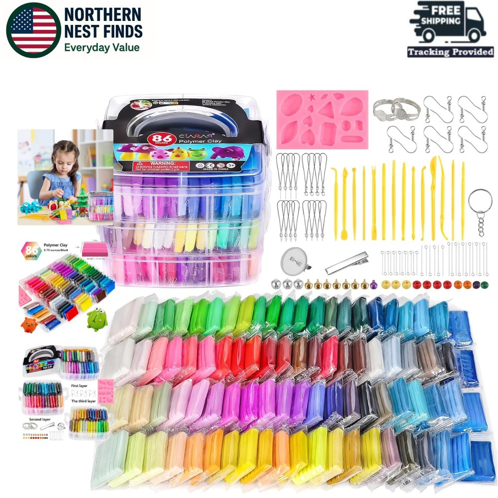 Creative Polymer Clay Starter Kit - 86 Colors, Sculpting Tools & Project Guide