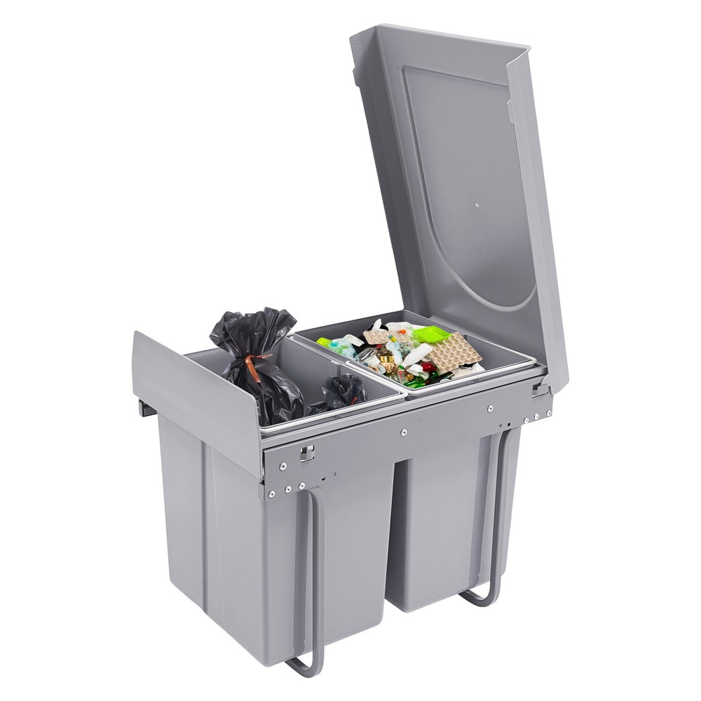 40L Kitchen Waste Bin Pullout Garbage Trash Can Double Pull-Out Trash Can Grey