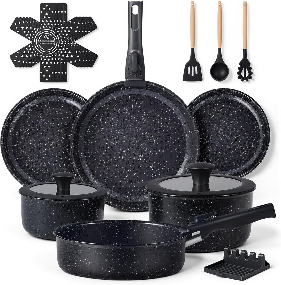 21 Pcs Pots and Pans Set Non Stick, Ceramic Kitchen Cookware Set US ship