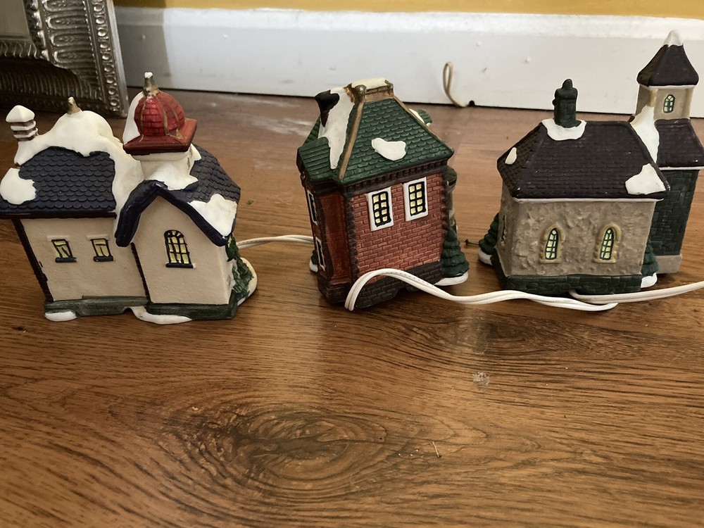 Vintage Lighted Porcelain Village, 3 Different Pieces, Connected
