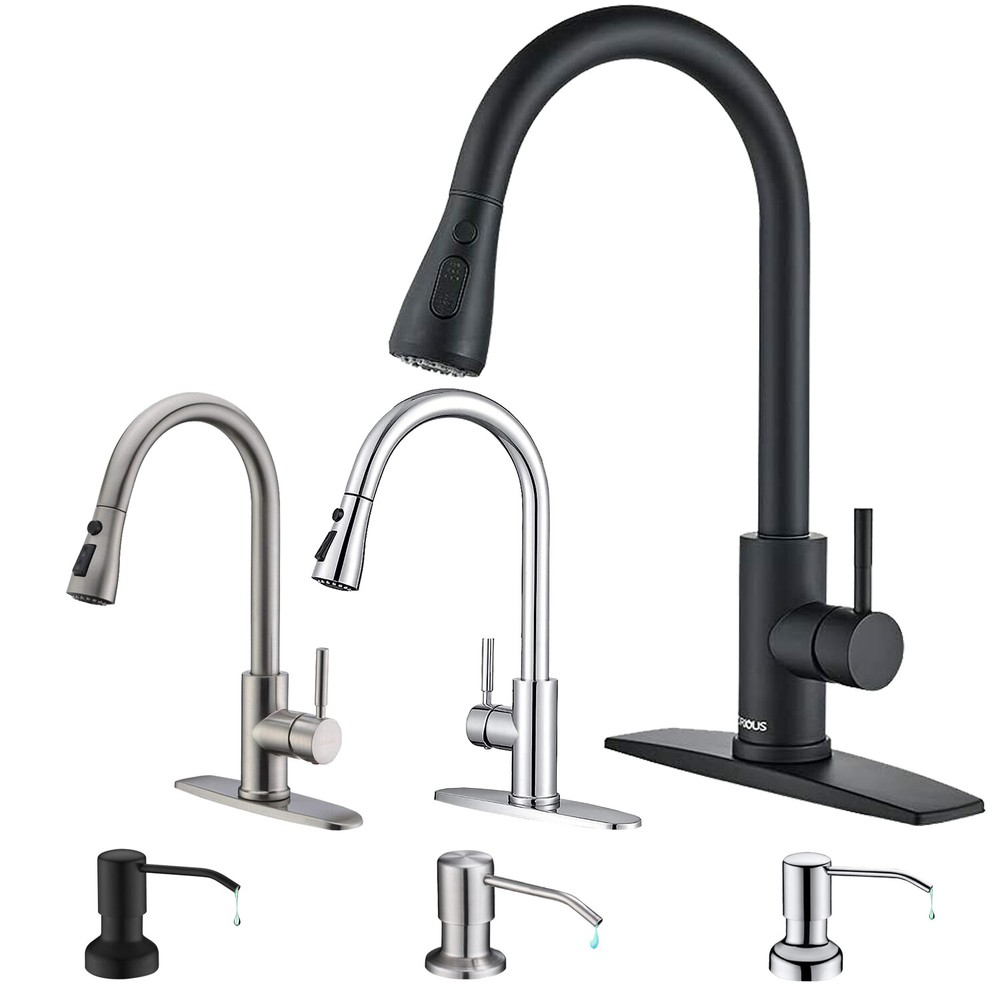 Kitchen Sink Faucet High Arc Single Handle 3 Hole Pull Out Sprayer Soap Dispense