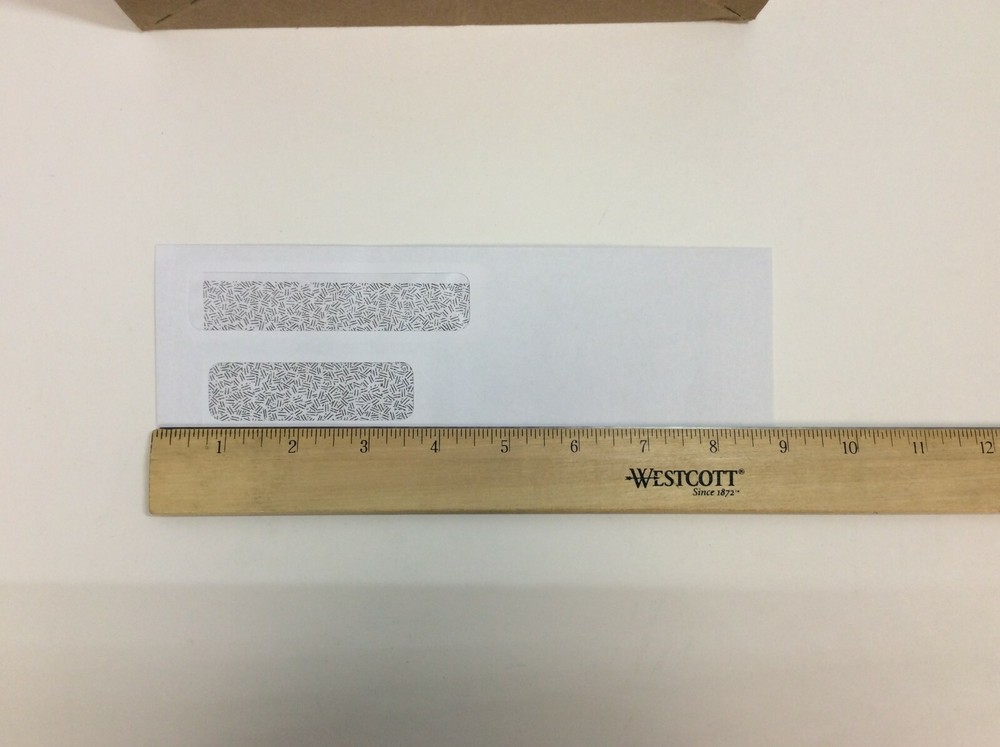 Unbranded, Double Window Envelope, 8 7/8" x 3 9/16", White, Amount Unknown
