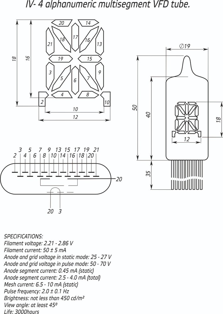 IV-4 x 6 set multisegment VFD Tube NOS