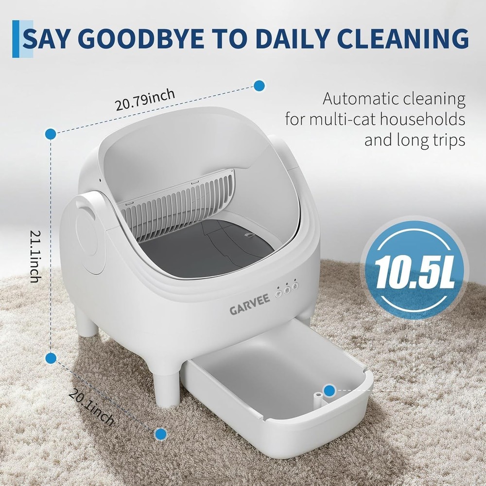 Automatic Self-Cleaning Cat Litter Box, App Control, Open Top, Odor Control