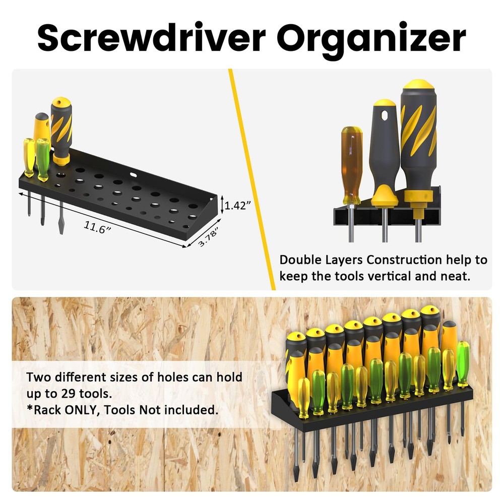 4 Pack Wall Mount Tool Storage Set Screwdriver Pliers Hammer Organizer