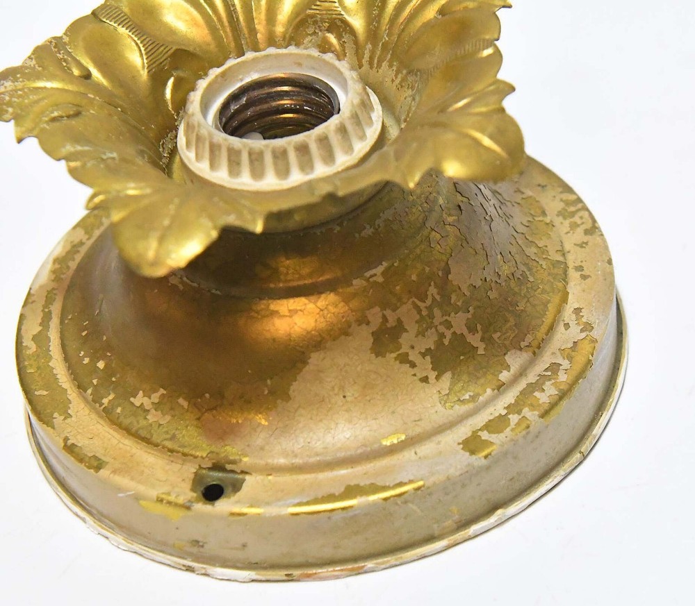 VINTAGE PRESSED BRASS CEILING MOUNT FLOWER ROSETTE LIGHT FIXTURE