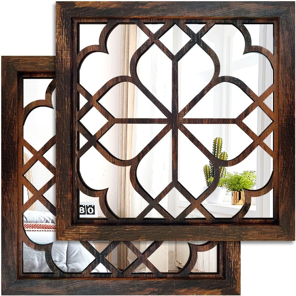 Set of 2 Rectangular Wall Mirror,Gorgeous Rustic Farmhouse Accent Mirror,Caramel