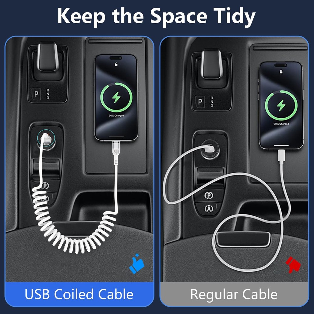 3FT Coiled USB C Cable for iPhone 17 Pro Max/16, [White] A to 3 ft, White