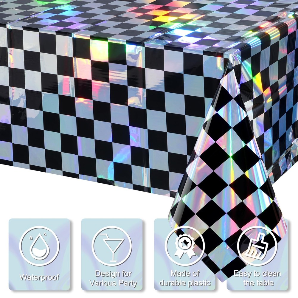3Pack Black and Iridescent 54" x 108" (3 Pack), Checker