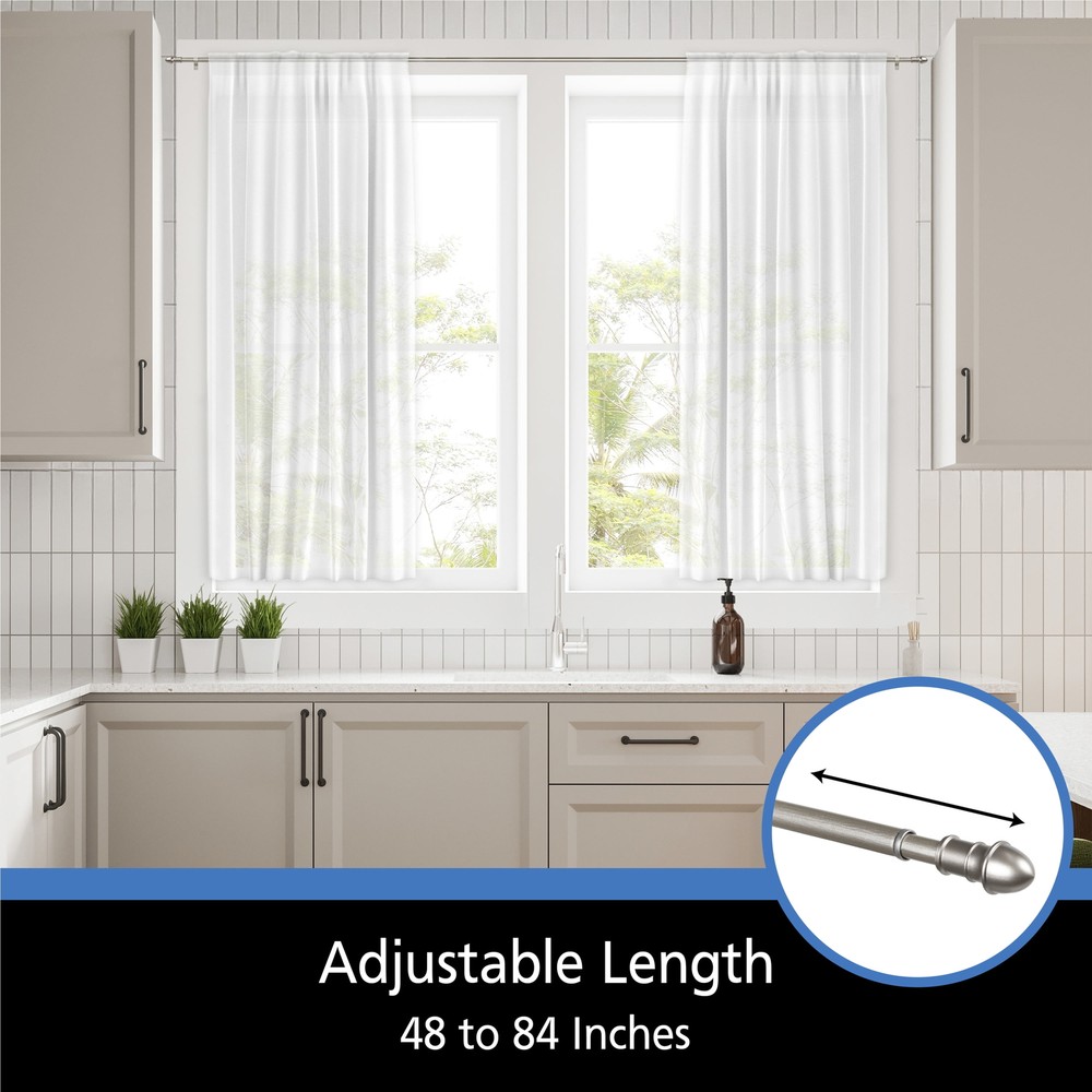 7/16” Diameter Adjustable Café Curtain Rod Set, 28-48" Adjustable Length