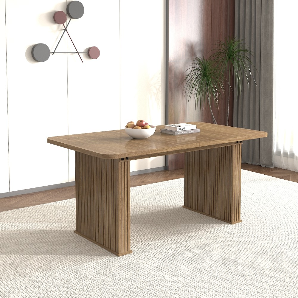 Beige Brown Extendable Dining Table Modern Wood Kitchen Table Double Robust