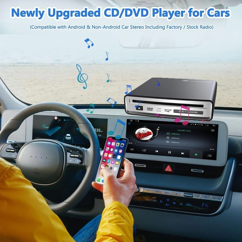 CD Player for Car with USB&Type-C Port/Decoder/AUX Port, Portable Black