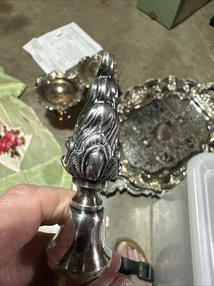 Rare Antique Silverplate Candelabra Flame Finial Topper Solid 4"