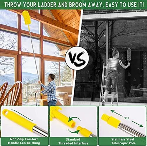 17FT Extendable Duster with 2-9 ft Extension Pole for High Ceilings, Cobweb