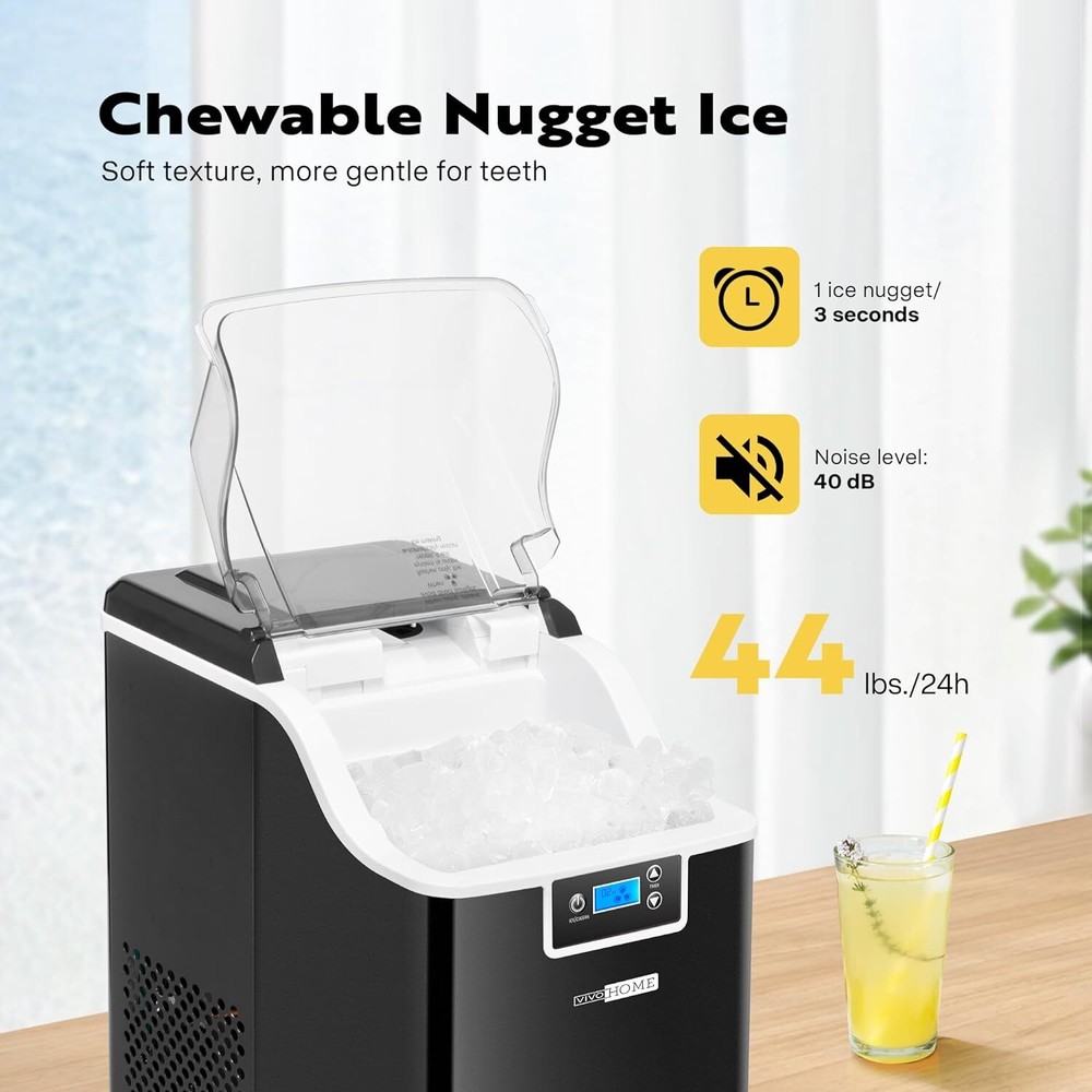 44lbs/Day Electric Chewable Nugget Ice Cube Maker Machine Self-Clean Function