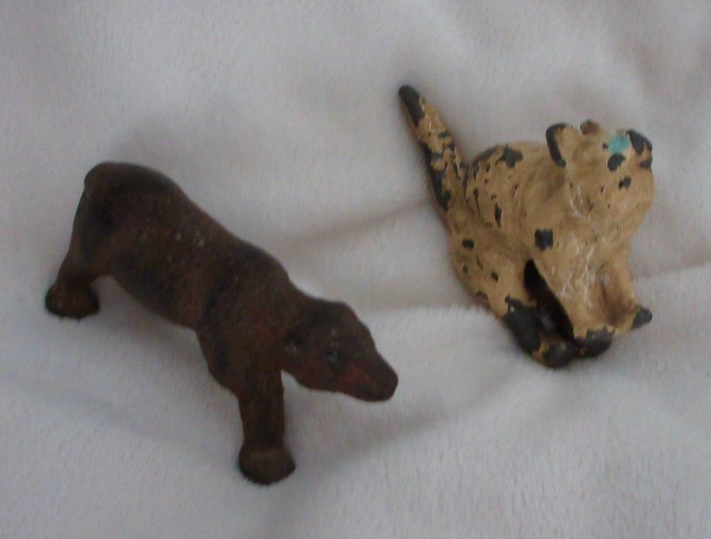 Vintage Small Cast Iron Bear and Cat