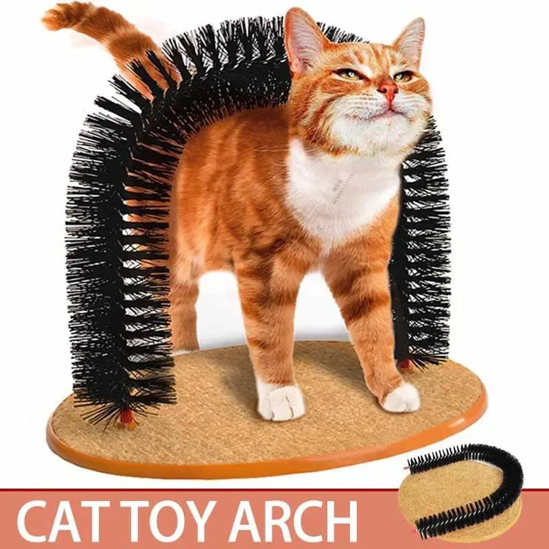 Interactive Cat Grooming Arch with Scratching Pad & Brush Toy