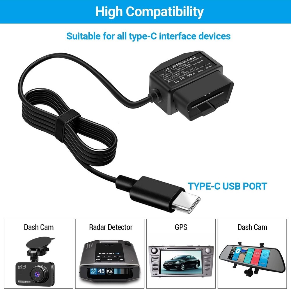 Dual-Mode OBD Power Cable for Dash Cameras - ACC & Surveillance Functionality