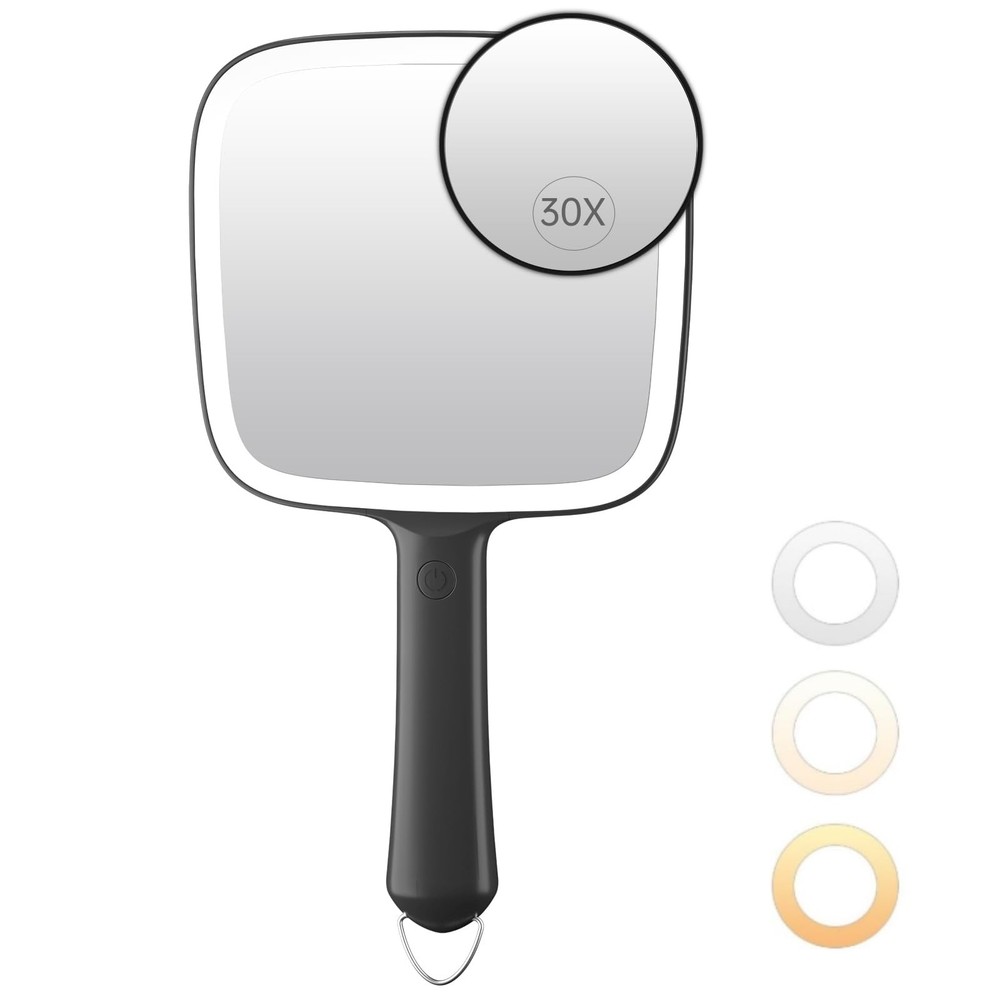 Hand Mirror with 30X Magnifying Detachable Mirror, Lighted Handheld Mirror, L...
